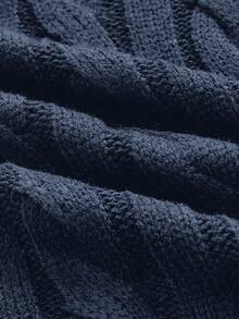 HIMLAND Men's Fashionable Versatile Crew Neck Long Sleeve Sweater, Autumn/Winter Men's Jumpers Cable Knit Sweater Men Men Navy Blue Outfit Navy Blue Sweater Polo Sweater - Navy Blue - View 9