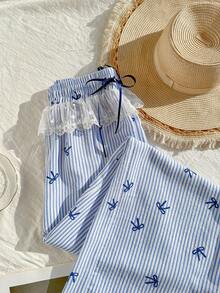 Modelyn Quần nữ mùa hè kiểu dáng thường ngày kẻ sọc và nơ - Nhiều màu - Xem 5