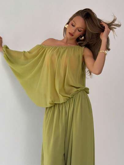 Aloruh Green Chiffon Asymmetric Jumpsuit,Easter,St Patrick Day,Carnival,Business Casual Woman,Office Wear Women,Going Out,Date Night,Teacher Outfits For Women,Concert Outfit Women,Country Concert Outfit,Vacation Outfits Women,Work Wear Women,Work Outfits For Women,Holiday Outfits,Weddings & Events,Beach Outfits,Solid Color Party Jumpsuit