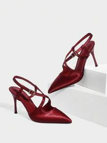 CUCCOO SZL Tacones altos de diseño con hebilla de punta fina para mujer, versátiles para uso diario - Burdeos - Ver 4