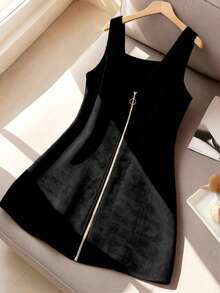 GlowEve CURVE 大码女式仿麂皮背带连衣裙，棕色交叉肩带设计，优雅休闲长款连衣裙，适合返校、毕业典礼、情人节、音乐节、母亲节、万圣节、感恩节、复活节、国庆节、舞会、约会、派对、婚礼、户外活动等场合。 - 黑色 - 查看 6