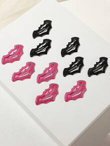 ROMWE Grunge Punk 10个新款万圣节蝙蝠闪光发夹，粉色黑色撞色金属女孩甜美爱心酷炫风边夹，派对拍照必备发饰 - 10pcs/set - 查看 2