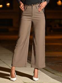 Mima John Celana Wanita Longgar Kasual dengan Patchwork Renda - Coffee Brown - View 4