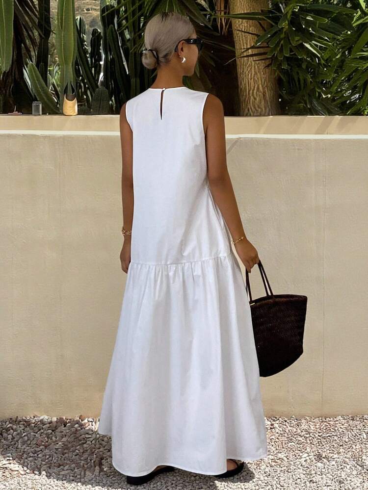 Women's Casual Solid Color Sleeveless Long Dress, Summer