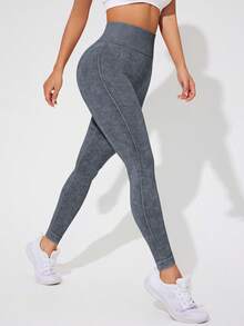 SHEIN Velisys 纯色休闲修身高腰舒适透气打底裤 - 彩色 - 查看 4