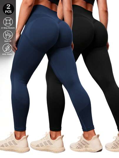 Rhythm Era 2pcs Women Plus Size Yoga Leggings, Black, Dark Grey, Blue, High Stretch Comfortable Tummy Control Workout Pants