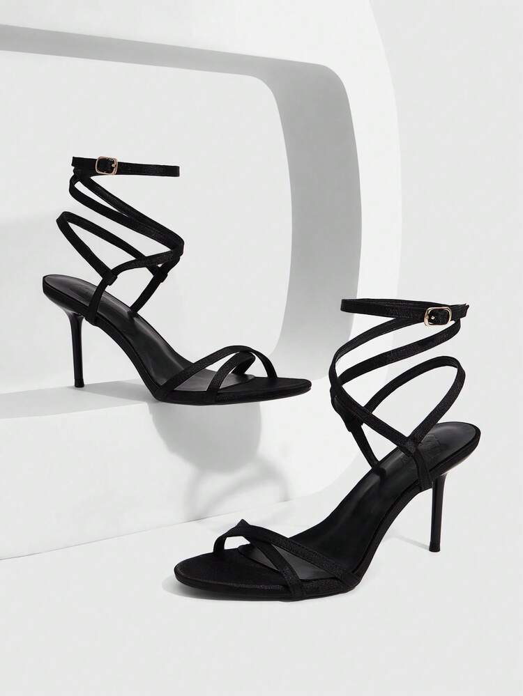 CUCCOO SZL Women Shoes Spring Summer Satin Strap Wrap Design Strap Crossed Open-Toed High Heel, French Sexy Wind Silk Satin Women's High Heel Sandals Banquet Party Dating Commuter Shopping Nightclub Festive Gifting