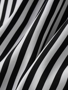 Franclia 女士休闲V领无袖两用条纹针织背心，带前袋褶裥，优雅春夏上衣 - 黑與白 - 查看 7