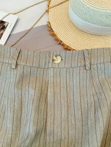 Franclia Women's Casual Commuter Versatile Textured Striped Fabric Slimming Pants, Spring/Summer Women's Suit Pants, Women's Trousers, Women's Pants, Women's Striped Pants, Women's Business Casual Pants, Summer Women's Clothing - Khaki - View 2