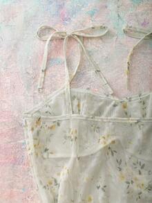 Romantic Ditsy Floral Mesh Comfortable Women Nightgown - Pink - View 6