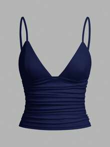 SHEIN EZwear Bộ 3 áo hai dây ôm dáng, xếp ly, có áo ngực tích hợp dành cho nữ, thích hợp cho mùa hè. - Nhiều màu - Xem 6