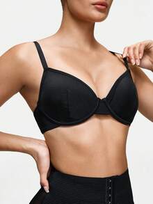 SHAPORA 1pc Black Sparkle Underwire Padded Push Up Bra, Enhances Cleavage & Minimizes Bulges For Women - Black - View 5