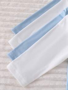 4pcs Newborn Unisex Minimalist Blue & White Soft & Comfortable Long Sleeve Footie Pajamas Set - Baby Blue - View 4