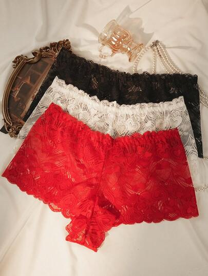 3件套加大码女士时尚舒适心形蕾丝内裤