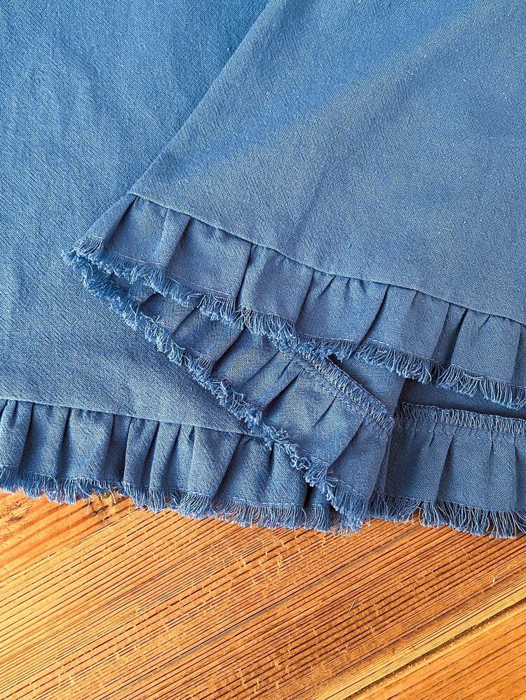 Plus Size Summer Casual Solid Color Frill Trim Raglan Sleeve Shirt/ Vacation Summer Tops Summer Spring Spring Women Spring Country Style For Women Blue Blouse For Women Boho Tops Plus Size Blue Tops Plus Size Blue Top For Woman Plus Size Tops