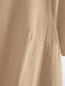 EMERY ROSE 大码纯色短袖休闲度假连衣裙，女士夏季服装/夏季，热带度假女装短袖连衣裙，女士休闲连衣裙，米色连衣裙 - 卡其色 - 查看 5
