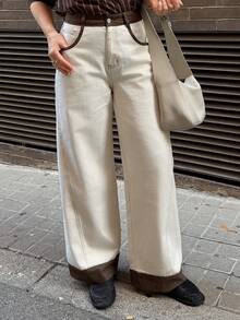 Vivie Lora Women's Color Block Straight Leg Jeans - White - View 5