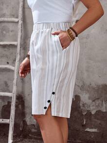 EMERY ROSE 大码女式及膝休闲短裤，街头风，柔软舒适，带口袋，适合休闲穿着、音乐节、春夏穿着。 - 彩色 - 查看 5