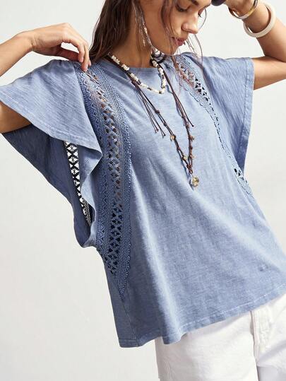 Bohemela Damtröja med rund hals och kort ärm, enfärgad och lös passform, avslappnad