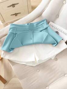Chiquease New Summer High Waist Slimming Contrast Color Button A-Line Shorts - Baby Blue - View 5