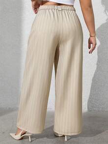 Vionelle 大码女式法式休闲优雅条纹西裤，秋冬款 - 杏色 - 查看 2