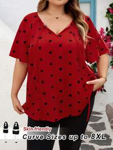 SHEIN CURVE+ Áo cỡ US22 dành cho người có đường cong cơ thể. Thích hợp cho lễ hội âm nhạc, kỳ nghỉ bên bờ biển, phong cách bohemian. Áo sơ mi mùa xuân và hè dáng xếp ly hình trái tim. - Nhiều màu - Xem 9