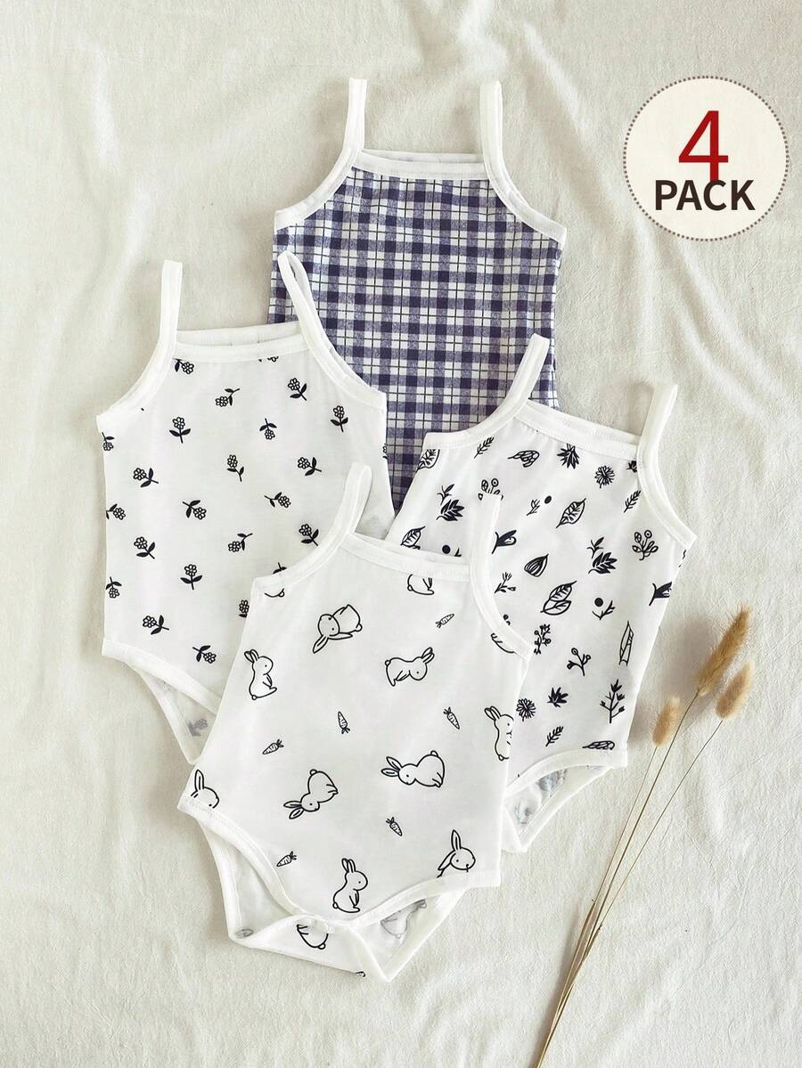 SHEIN 4件套女婴夏季全印花舒适连体衣套装 - 彩色 - 查看 1