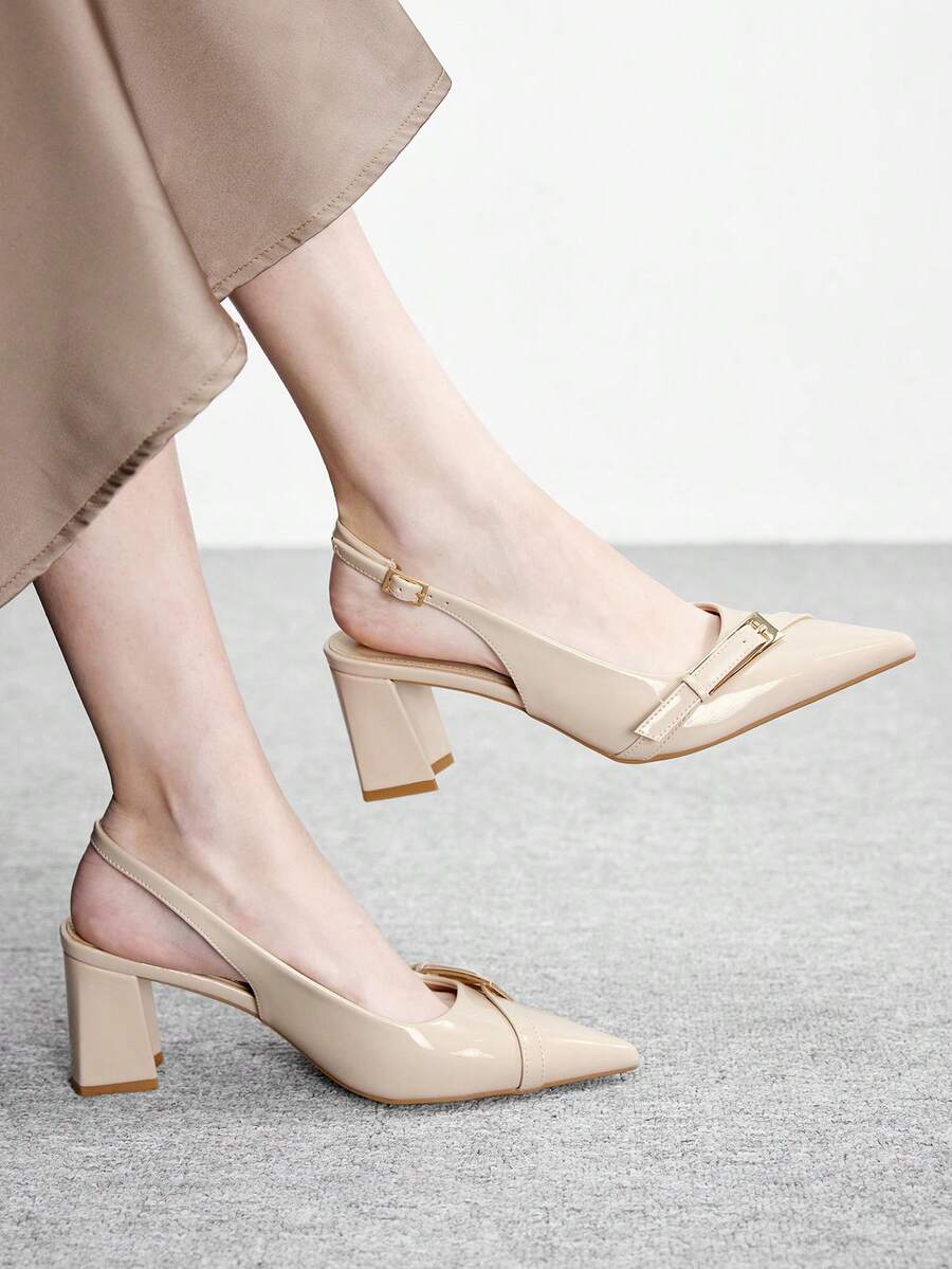 CUCCOO BIZCHIC New Pointed Toe Chunky Heel Pumps For Women, Bowknot Color Block Rivets Closed Toe Fashion High Heels Spring Shoes Spring Break Easter For Christmas Spring Shoes - Light apricot - View 1