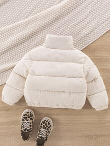 Sparklyn 年轻女孩冬季可爱米色灯芯绒领子棉衣，撞色衬里和纽扣开合，厚棉衣