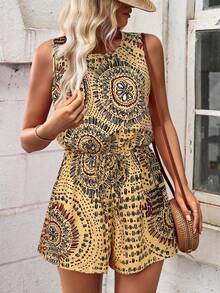 Breezaya Women's Round Neck All-Over Print Casual Romper For Travel & Vacation - Multicolor - View 3