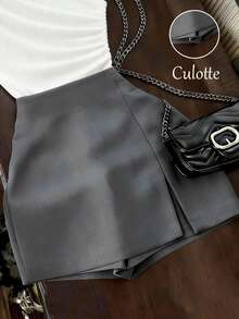 Franclia 女士夏季通勤百搭两件套，白色百褶衬衫+灰色侧开衩短裙，白灰配色，春夏休闲裤装二合一时尚裤裙，高腰设计优化身材比例，略微阔腿修身显瘦，适合通勤、日常穿着、夏季、派对、海滩、约会、毕业典礼、商务办公、都市教师制服等场合，休闲裤装套装 - 彩色 - 查看 6