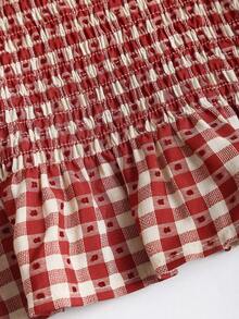 Sweetra New Elegant Fashionable Red Plaid Shoulder Tie Bow Waist Drawstring Sleeveless Top, Slimming Casual Versatile For Daily Wear And Commute, Spring/Summer - Red - View 5