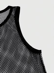FeverCity Men's Sexy Fashion Street Mesh Loose Tank Top, Summer - Black - View 4