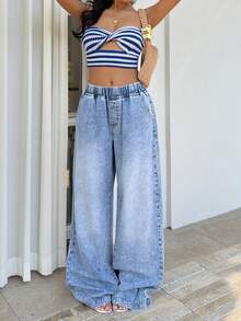 Sunnyshic Quần ống rộng nữ cạp chun, có túi, kiểu dáng thường ngày, đa năng, thích hợp đi làm. - Rửa nhẹ - Xem 5