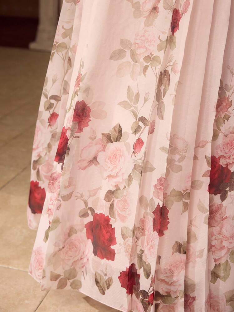 WOMEN'S ROMANTIC ELEGANT PLACEMENT PRINT PLEATED SKIRT, SPRING/SUMMER
