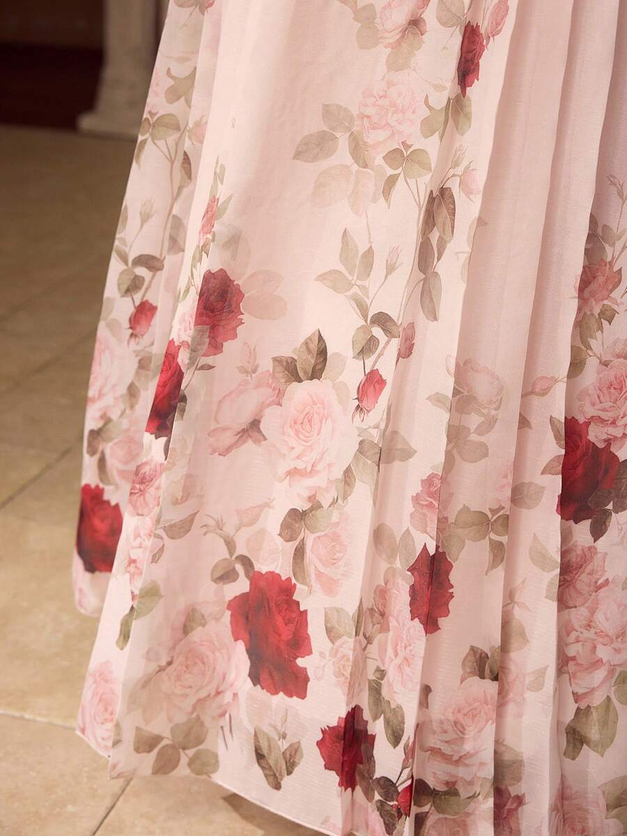 MOTF PREMIUM WOMEN'S ROMANTIC ELEGANT PLACEMENT PRINT PLEATED SKIRT, SPRING/SUMMER - Multicolor - View 2