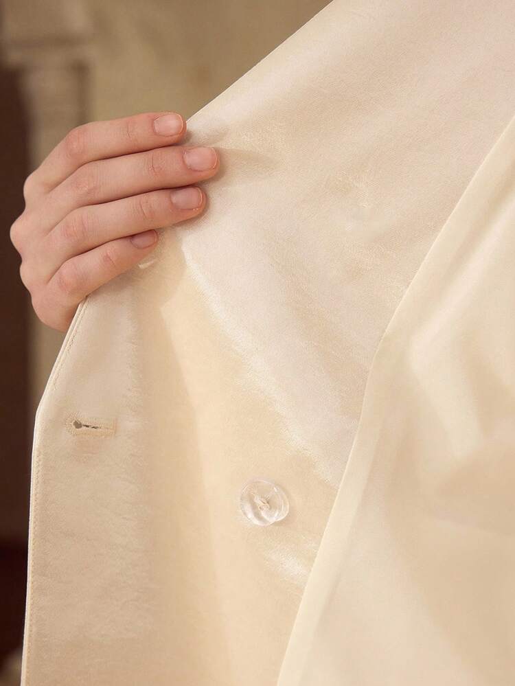 WOMEN'S SATIN JACQUARD STRUCTURED DESIGN MINIMALIST ELEGANT V-NECK BLAZER