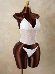 Zestiva Swim Mod 2-Piece Textured Solid Spaghetti Strap Tankini Top And Side Tie Swim Bottoms Sexy Spaghetti Strap Bikini Set - White - View 7