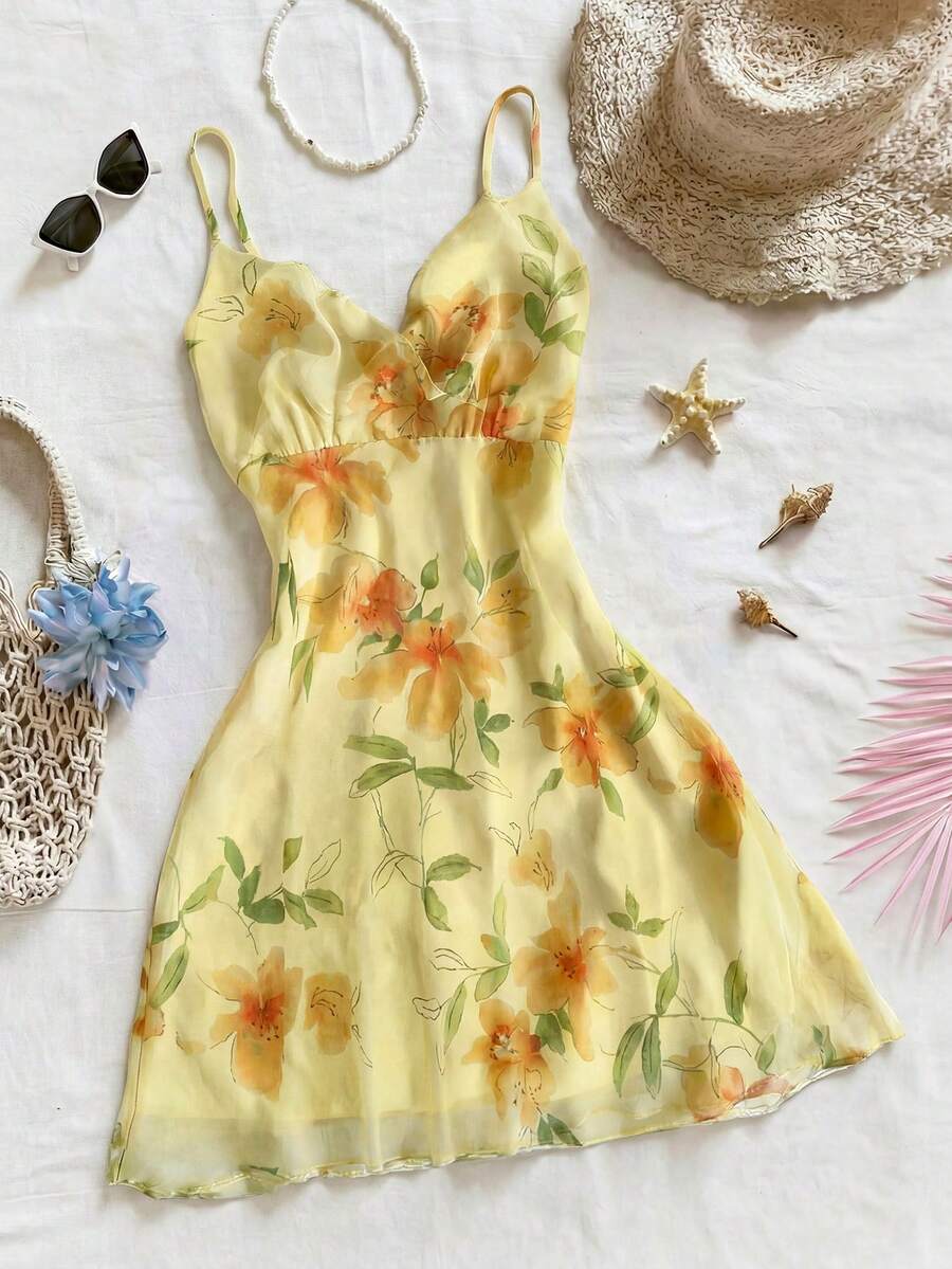 Franclia Floral Print Sleeveless Casual Vacation Dress - Multicolor - View 1