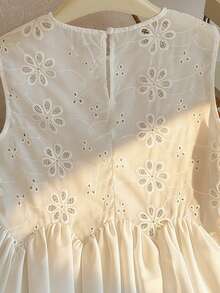 Resyla Top sin mangas de mujer con patchwork de malla francesa, volantes y calado, para el verano - Blanco - Ver 5