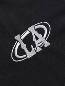 STYNVO 男士休闲撞色字母刺绣短袖T恤短裤套装，夏季 - 黑色 - 查看 3