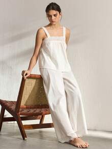 Ocili Women's Hollow Out Embroidery Camisole And Pants Pajama Set - White - View 7