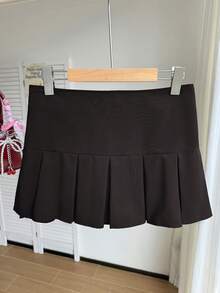 Comfortcana Váy xếp ly ngắn màu nâu thời trang cỡ lớn mùa hè - màu nâu - Xem 2