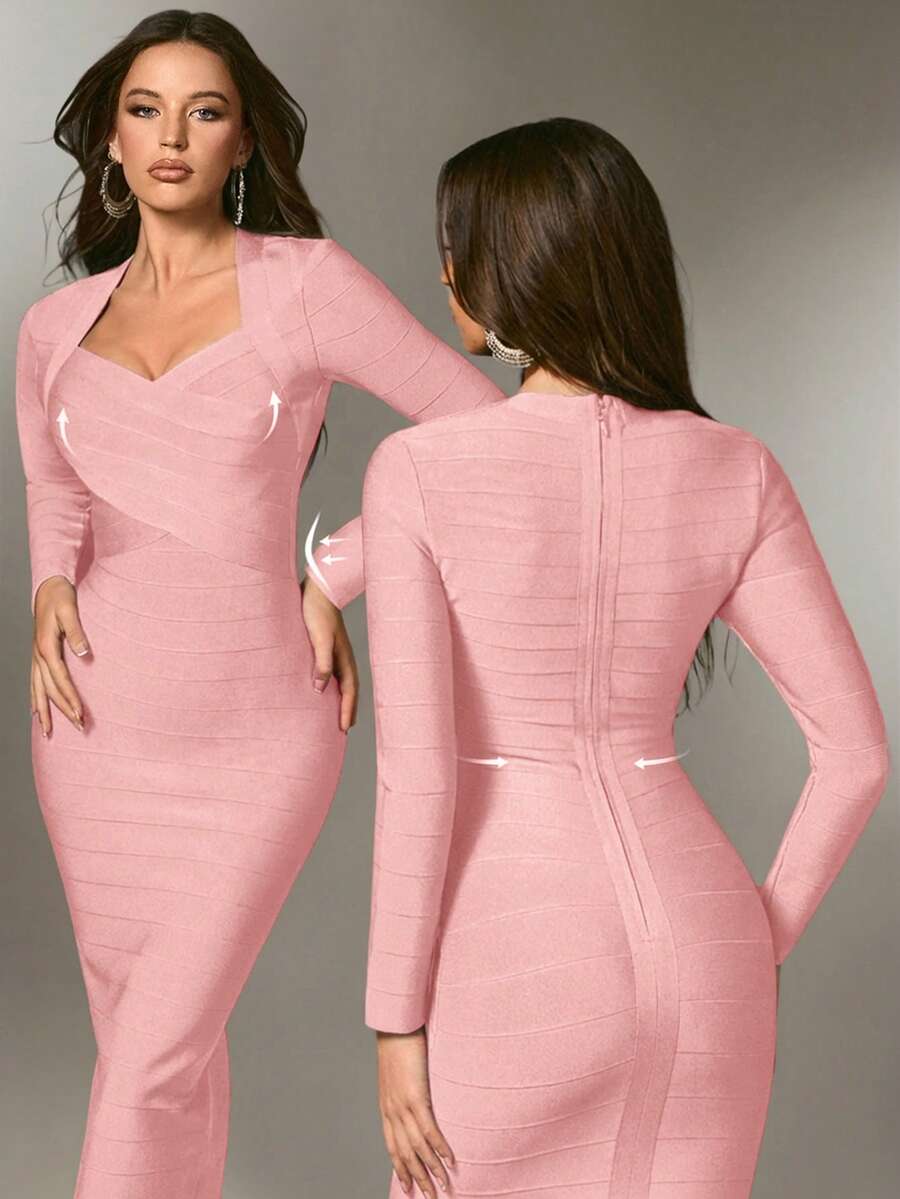 Nuvra Đầm dệt kim dài tay ôm sát, xẻ eo, tôn dáng, thích hợp cho kỳ nghỉ lãng mạn của nữ. - Hồng - Xem 1