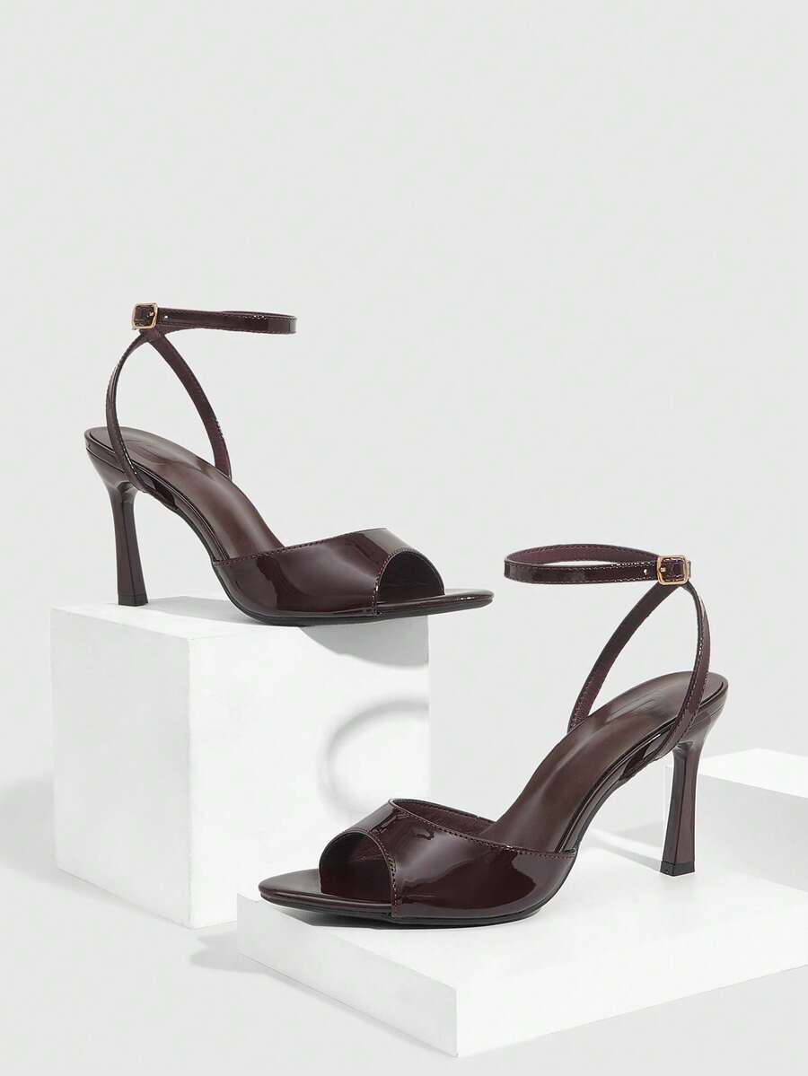 CUCCOO SZL 象牙色圆头蕾丝仿珍珠优雅婚礼派对高跟凉鞋，适合女士圣诞节、情人节、春季穿着 - 鏡面料咖啡 171 - 查看 1