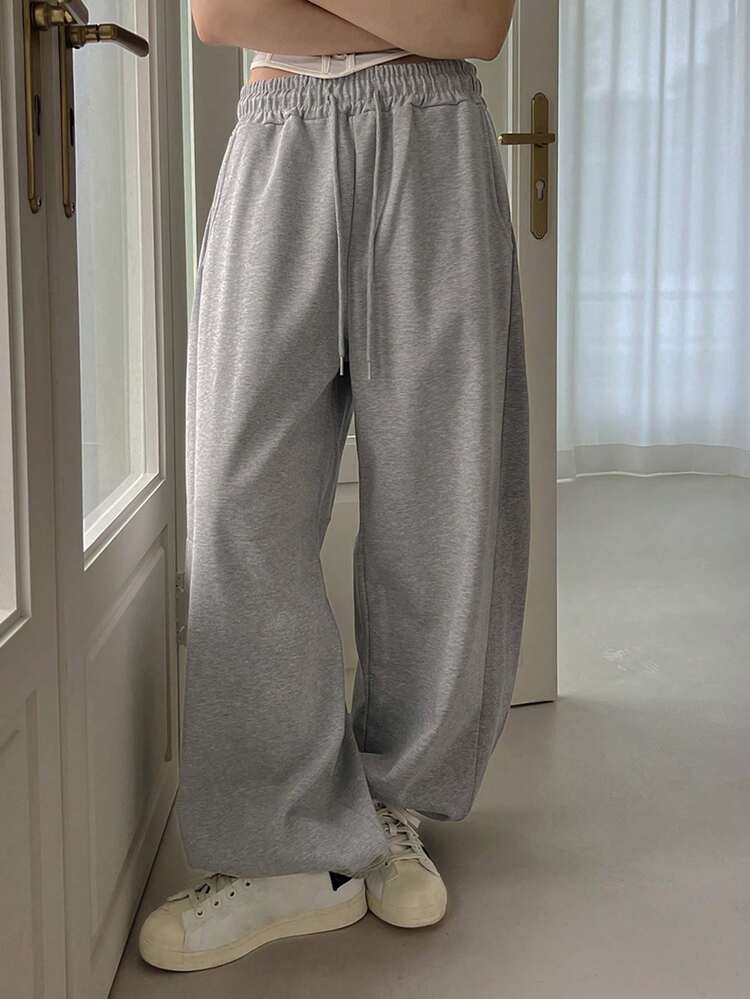 Women's Solid Color Elastic Waist Drawstring Loose Casual Comfortable Breathable Sweatpants