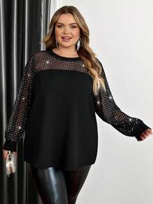 SHEIN CURVE+ 大码长袖女式上衣，日常休闲服装 - 黑色 - 查看 5