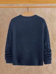 HIMLAND Men's Fashionable Versatile Crew Neck Long Sleeve Sweater, Autumn/Winter Men's Jumpers Cable Knit Sweater Men Men Navy Blue Outfit Navy Blue Sweater Polo Sweater - Navy Blue - View 5