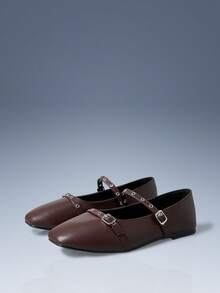 CUCCOO GRLICON Women's Buckle Design Casual Fashionable Flat Sandals Valentine's Day - dark brown - View 1