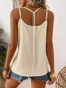 SHEIN LUNE Women's Casual Everyday Commute Vacation Loose Button Decor Camisole, Solid Color, Summer - Apricot - View 2
